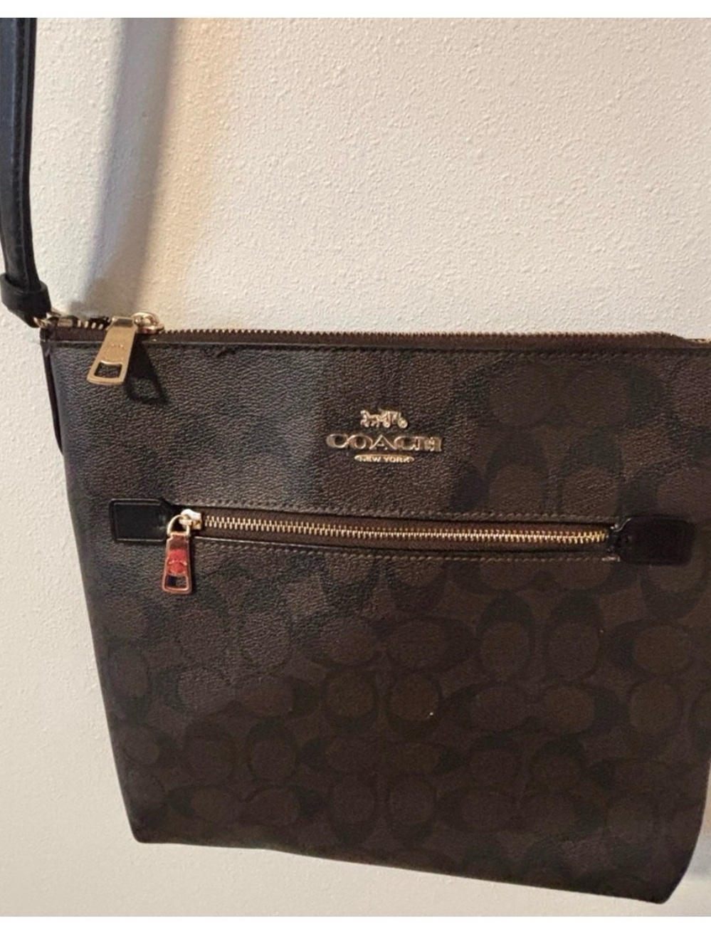 Coach Signature Brown and Black Crossbody Bag - Picture 8 of 10